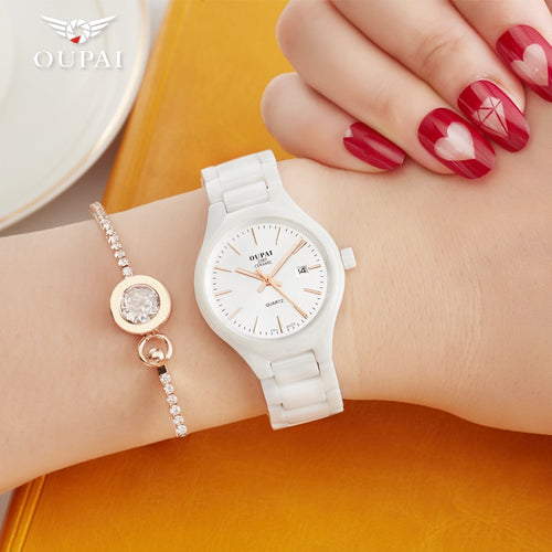 Ceramic watch Fashion Casual Women quartz watches relojes mujer OUPAI brand luxury wristwatches Girl elegant Dress clock RAD05LO