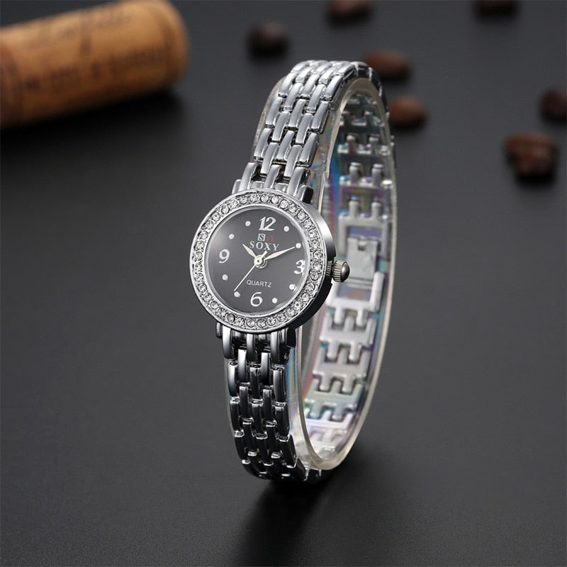 New Fashion Casual Clock Silver Bracelet Watch SOXY Women Rhinestone Watches ladies elegant Quartz Wristwatch TME0018