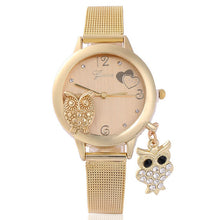 Load image into Gallery viewer, GINAVE Brand Fashion Owl Pendant Quartz  Women Wrist Watches Stainless Steel Mesh Belt Ladies Wristwatch Female Clock Owl Relogi