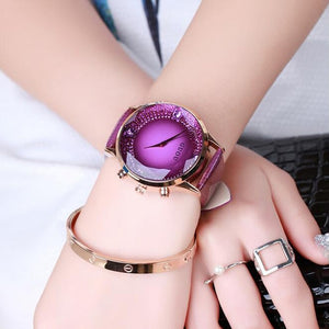 GUOU Watch Women Top Luxury Fashion Quartz Watch Ladies Wristwatch Genuine Leather Diamond Women Watches saat relogio feminino
