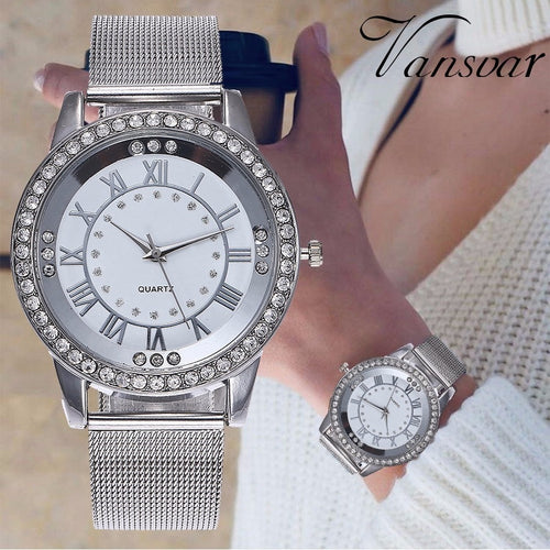 Dropshipping Women Rhinestone Watch Fashion Casual Women Silver & Rose Gold Mesh Wristwatches Gift Clock Relogio Feminino Hot