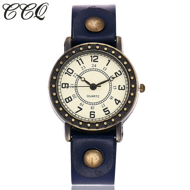 Vintage Fashion Simple Dial Watch Casual Cow Leather Quartz Watch Women Wristwatches Female Clock