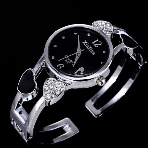 2018 Xinhua Fashion Watches Women Stainless Steel Bracelet Bangle Flower Lover Heart Shape Wristwatches Female Clock Relogios
