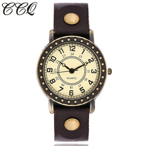 Vintage Fashion Simple Dial Watch Casual Cow Leather Quartz Watch Women Wristwatches Female Clock