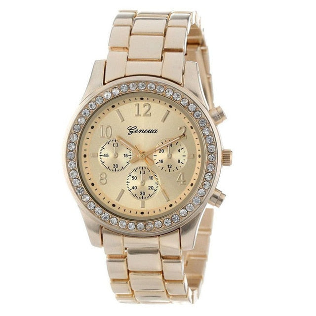 2018 New Fashion Faux Chronograph Plated Classic Geneva Quartz Ladies Watch Women Crystals Wristwatches Relogio Feminino Gift
