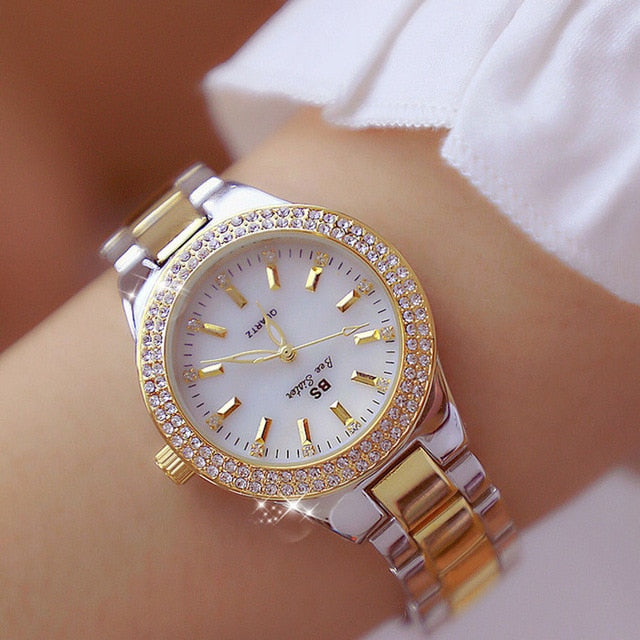 2018 Luxury Brand lady Crystal Watch Women Dress Watch Fashion Rose Gold Quartz Watches Female Stainless Steel Wristwatches