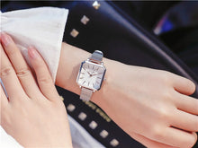 Load image into Gallery viewer, Ulzzang Vintage Square Leather Women Watches Ladies Silver Quartz Wristwatches Female Stainless Steel Mesh Bracelet Watch Clock