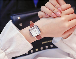 Ulzzang Vintage Square Leather Women Watches Ladies Silver Quartz Wristwatches Female Stainless Steel Mesh Bracelet Watch Clock