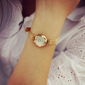 2018 fashion casual watches Women Quartz Analog Wristwatch Lady Female Golden Mesh Strap Dress Bracelet Watches Drop Shipping D#