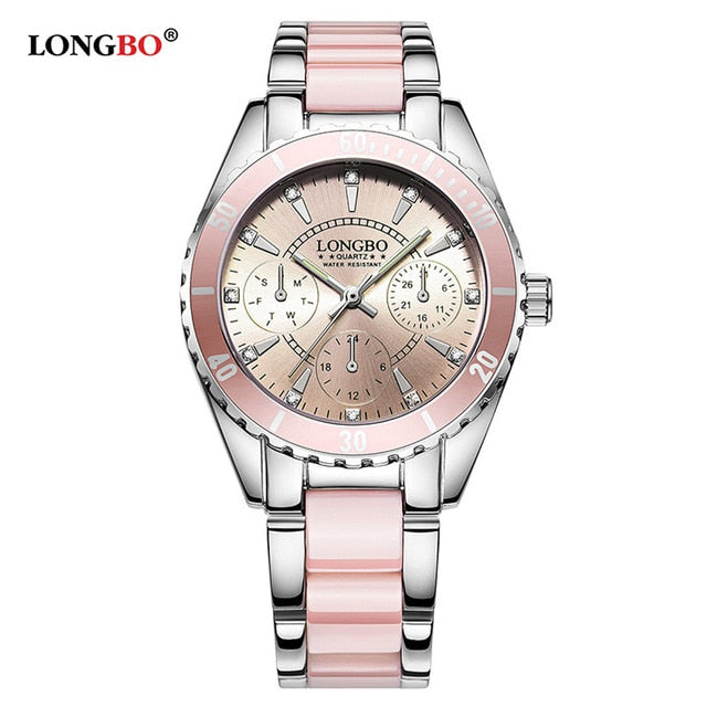 Ladies luxurious watches LONGBO Brand Watch Women Luxury female Ceramic Alloy Bracelet wristband Wristwatch with high quality