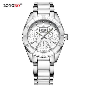 Ladies luxurious watches LONGBO Brand Watch Women Luxury female Ceramic Alloy Bracelet wristband Wristwatch with high quality