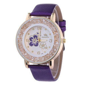 Fashion Luxury Ball Diamond Rose Pattern Leather Belt Quartz Watch Bracelet Rhinestone ladies dress wristwatches female clock