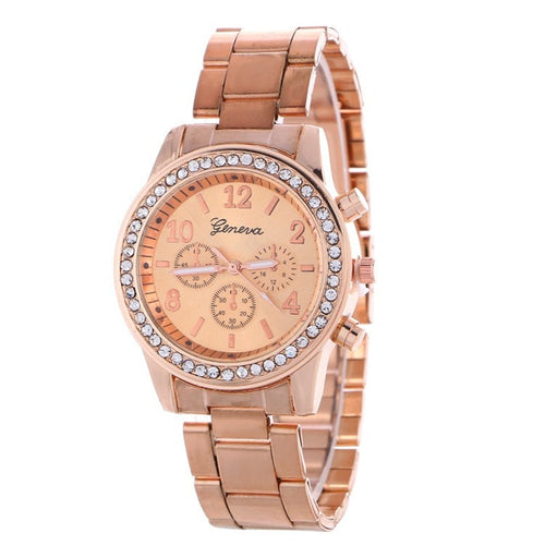 New Fashion Women Dress Rhinestone Quartz Watch Rose Gold Watch Female Stainless Steel Alloy Wristwatches Gift 2017 New Hot